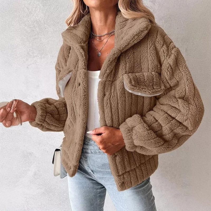 Sophia – Long Sleeve Coat with Turn-Down Collar and Button Closure - Image 8