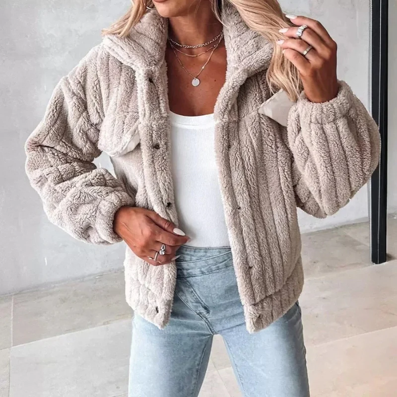 Sophia – Long Sleeve Coat with Turn-Down Collar and Button Closure - Image 9