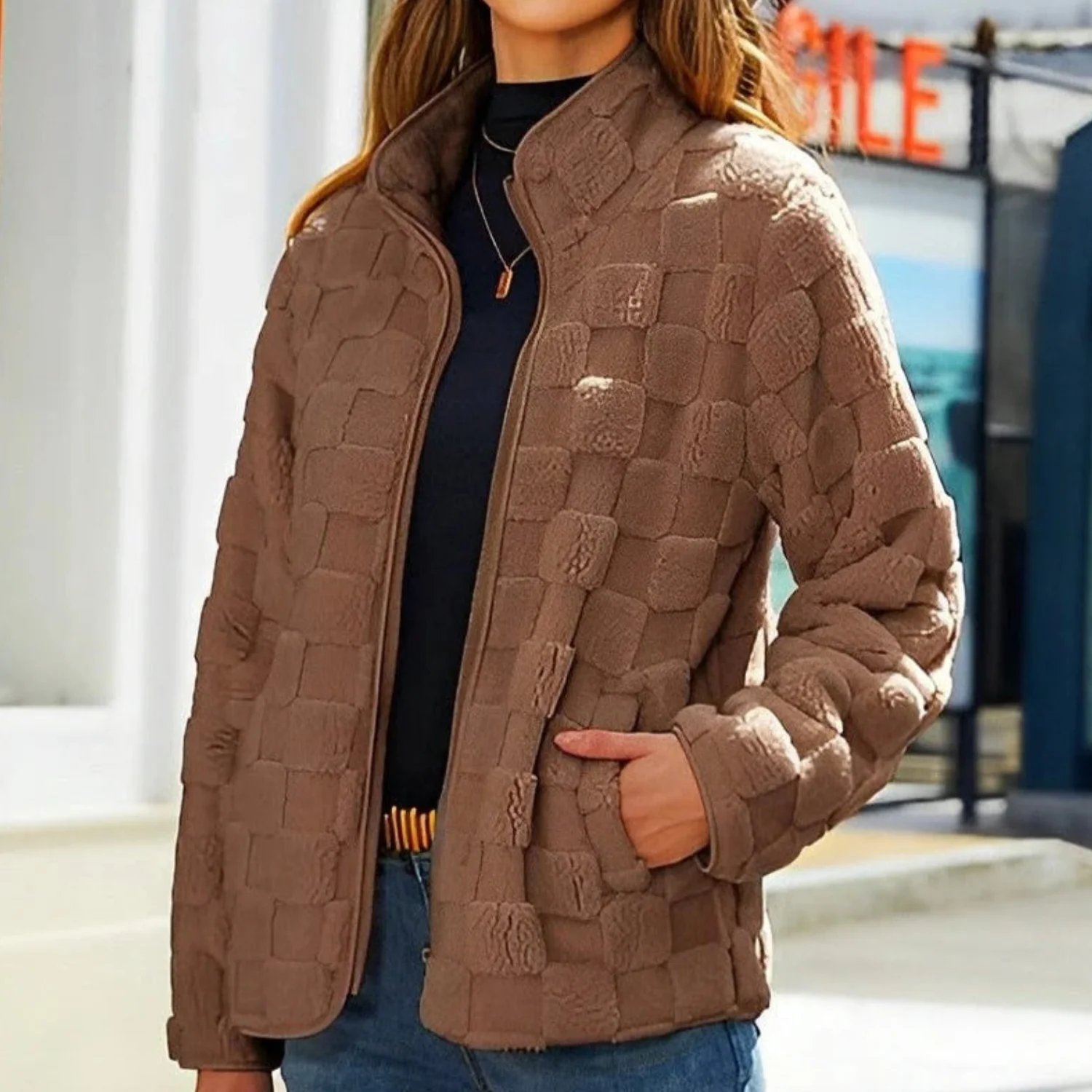 Sophia – Long Sleeve Jacket with Zipper and Stand-Up Collar - Image 10