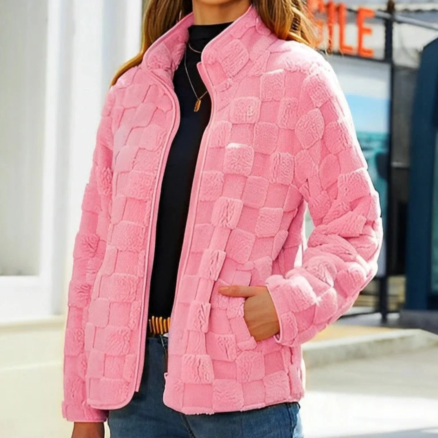 Sophia – Long Sleeve Jacket with Zipper and Stand-Up Collar - Image 8