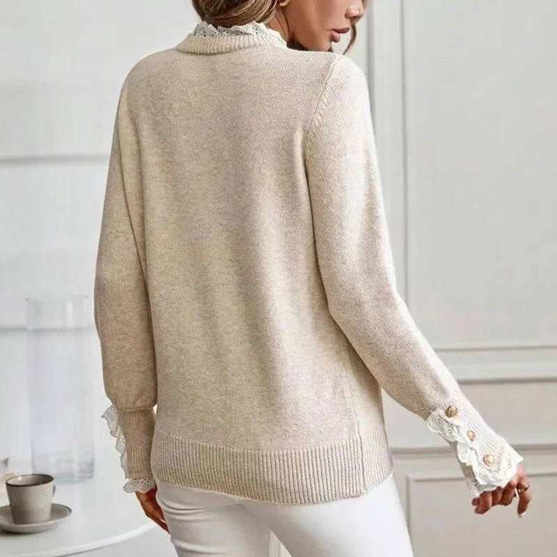 Sophia – Long Sleeve Sweater with Button Detail & Ribbed Hem - Image 4