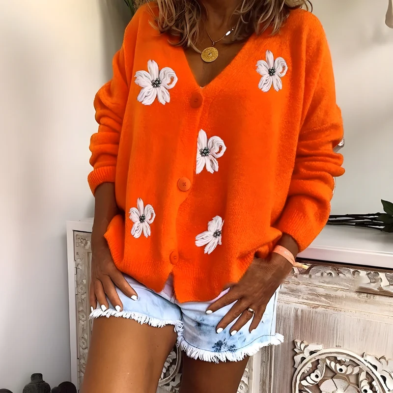 Sophia – Women's Floral Pattern Sweater with Button Closure - Image 5