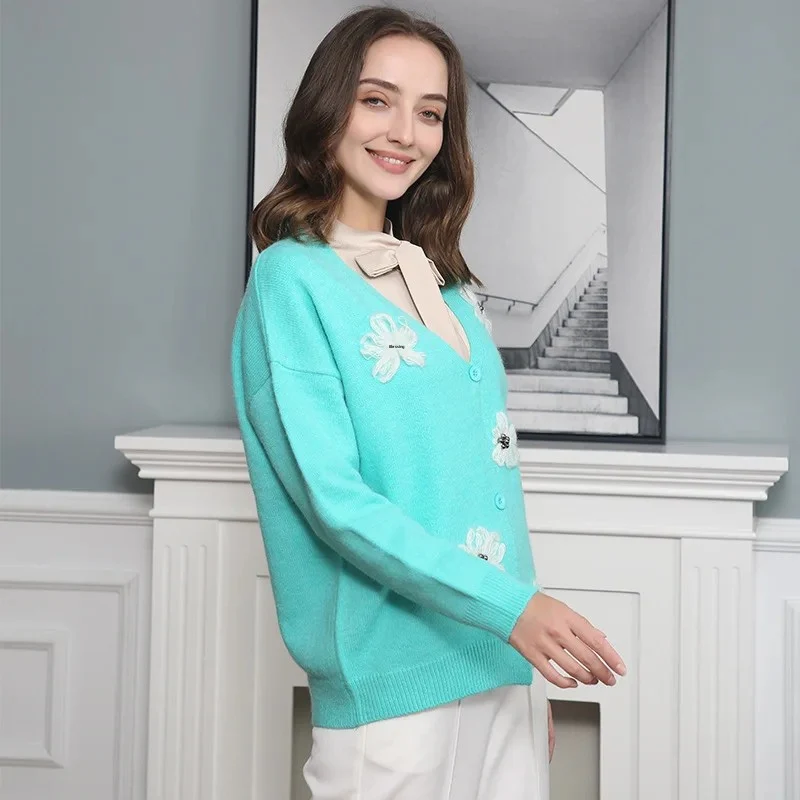 Sophia – Women's Floral Pattern Sweater with Button Closure - Image 7