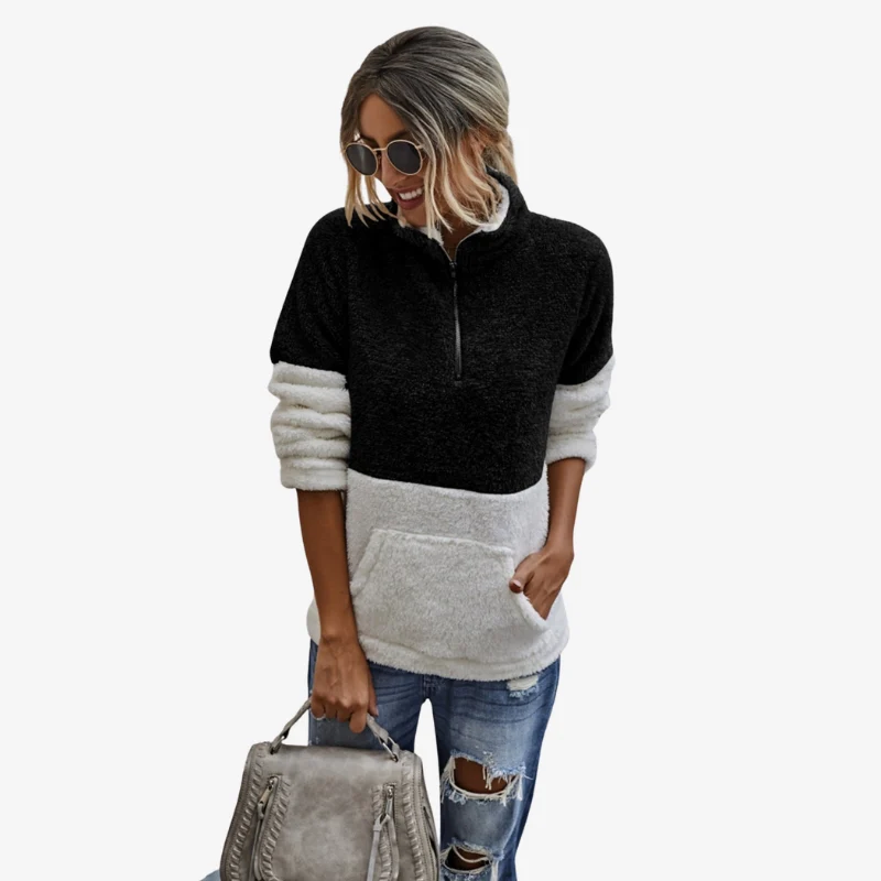 Sophia – Women's Long Sleeve Sweater with Stand-Up Collar and Pockets
