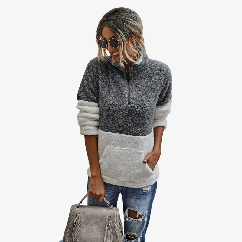 Sophia – Women's Long Sleeve Sweater with Stand-Up Collar and Pockets - Image 2