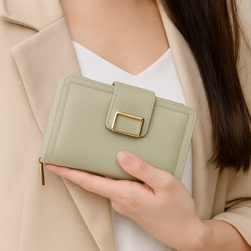 Sophia – Compact Wallet with Snap Closure & Zipper Pocket - Image 8