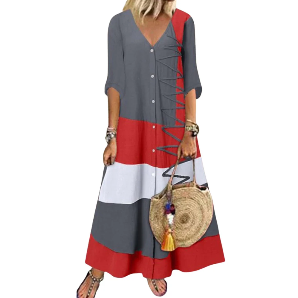 Talitha – Printed Dress with V-Neck, Short Sleeves and Button Details - Image 3