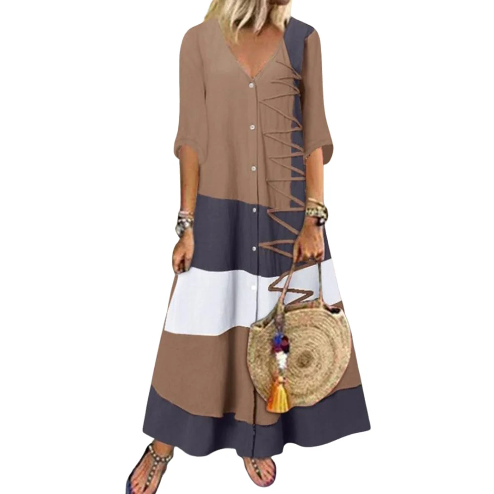 Talitha – Printed Dress with V-Neck, Short Sleeves and Button Details - Image 4