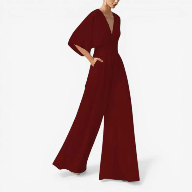 Willow - Loose Fit Short Sleeve Jumpsuit With V Neck Design - Image 10
