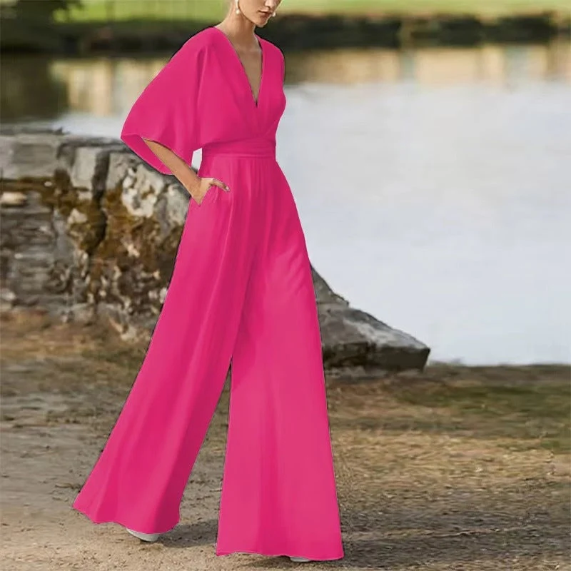 Willow - Loose Fit Short Sleeve Jumpsuit With V Neck Design - Image 15