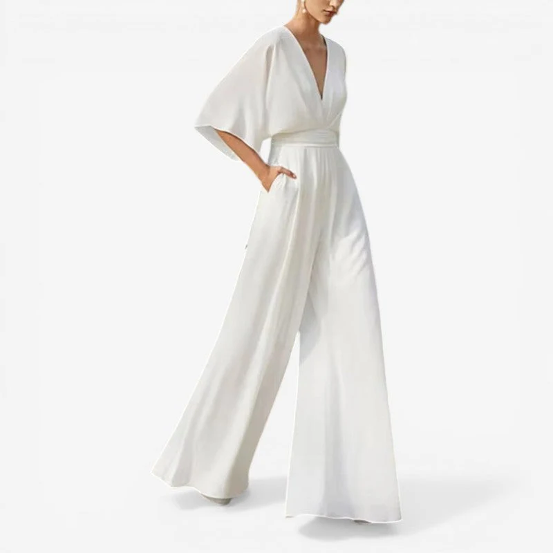 Willow - Loose Fit Short Sleeve Jumpsuit With V Neck Design - Image 5