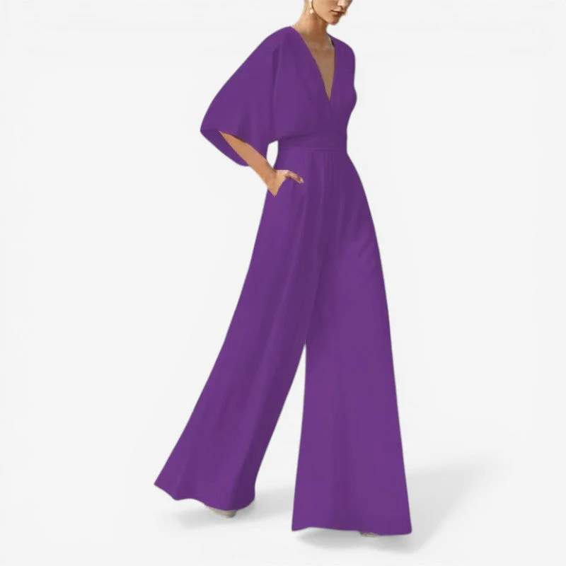 Willow - Loose Fit Short Sleeve Jumpsuit With V Neck Design - Image 6
