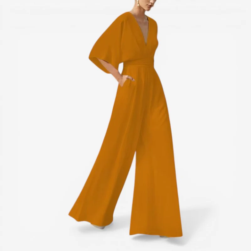Willow - Loose Fit Short Sleeve Jumpsuit With V Neck Design - Image 7