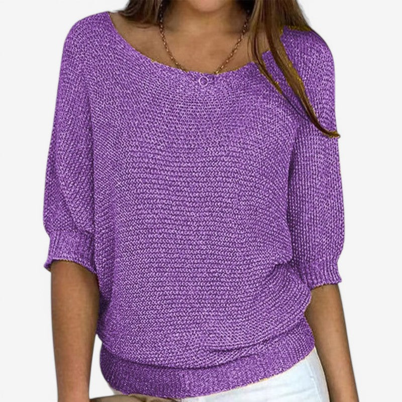 Women Long Sleeve Knit Sweater Round Neck - Image 5