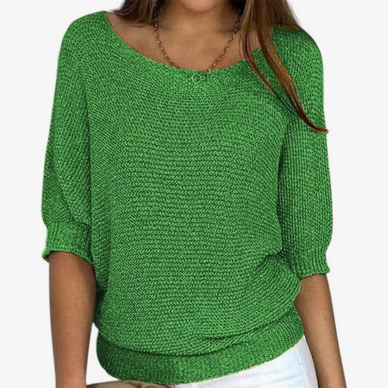 Women Long Sleeve Knit Sweater Round Neck - Image 6