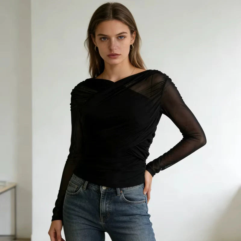 Women’s Crossover Collar Crop Top - Image 3