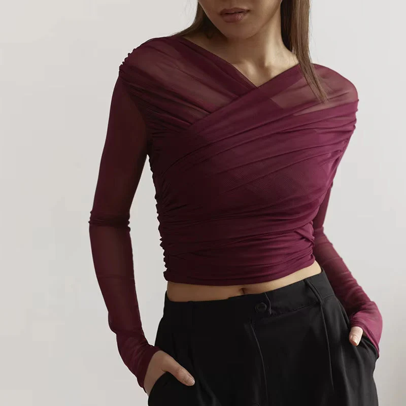 Women’s Crossover Collar Crop Top - Image 5