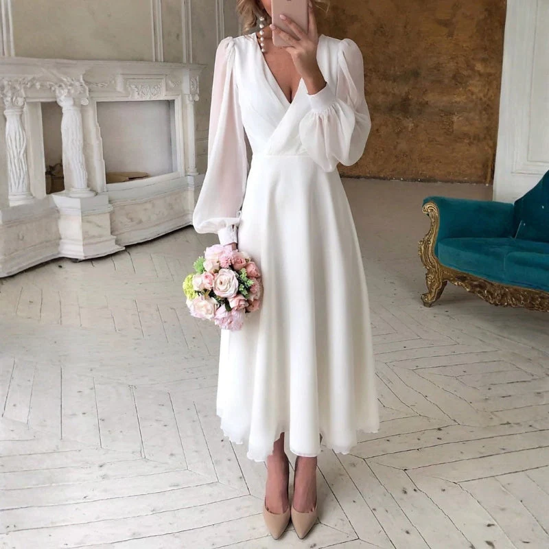 Women’s Flowy V-Neck Maxi Dress with Long Sleeves - Image 2