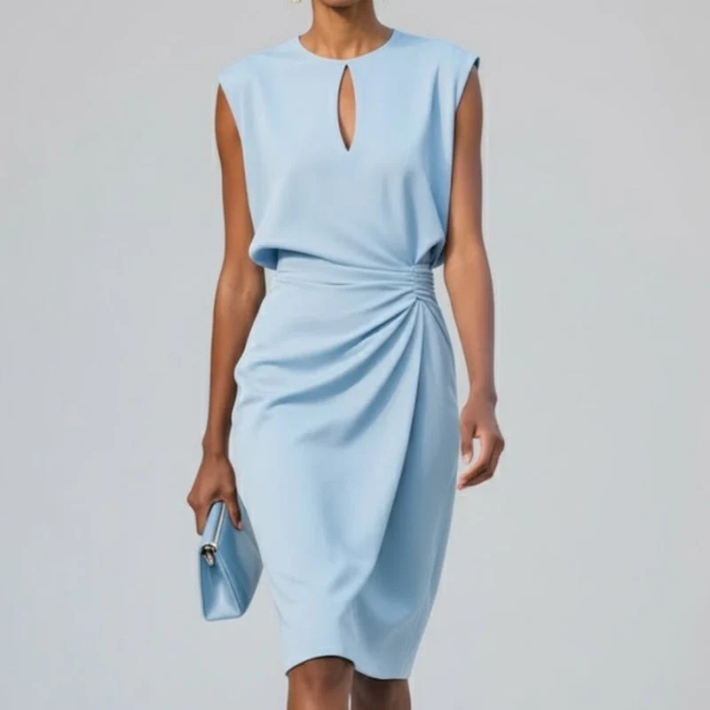 Women’s high-waist sleeveless round neck midi dress - Image 8