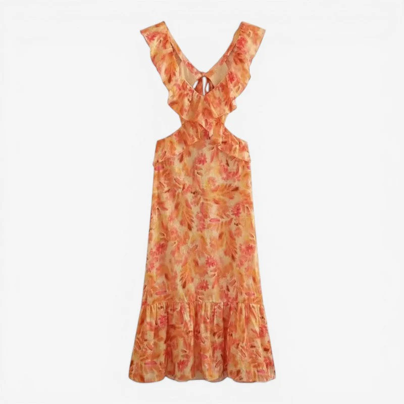 Women’s long ruffled V-neck high waist dress