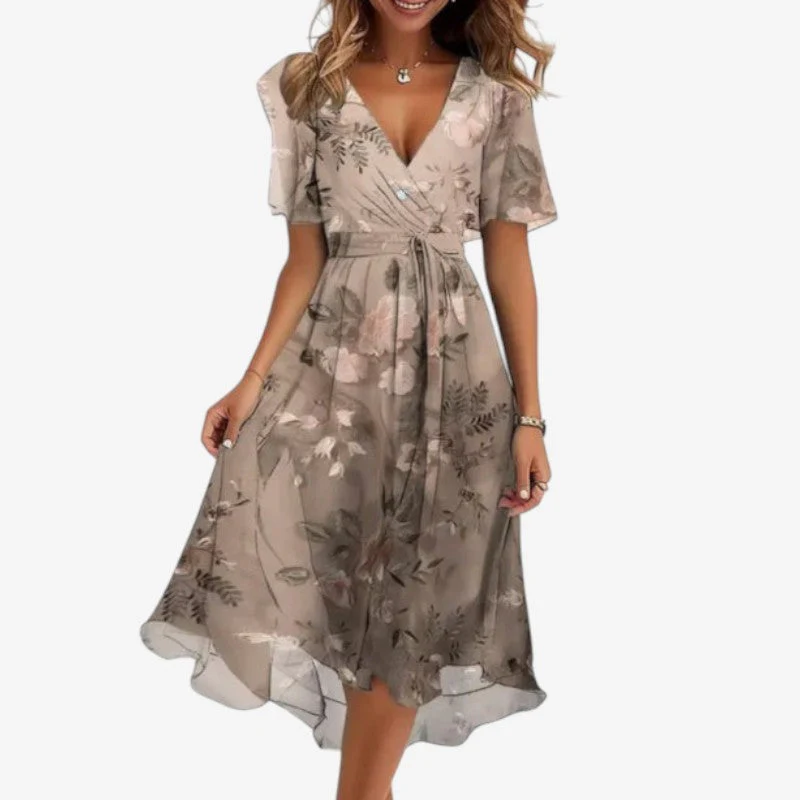 Women’s short sleeve V-neck printed casual dress - Image 3