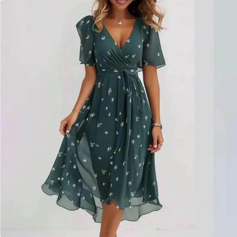 Women’s short sleeve V-neck printed casual dress - Image 5