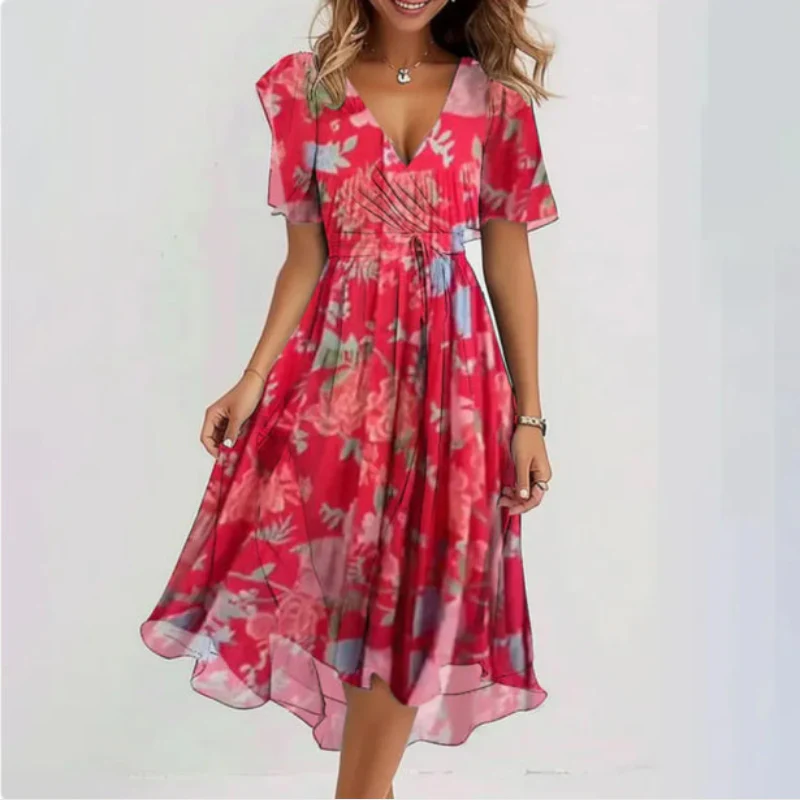 Women’s short sleeve V-neck printed casual dress - Image 6