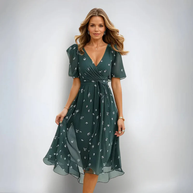 Women’s short sleeve V-neck printed casual dress - Image 7