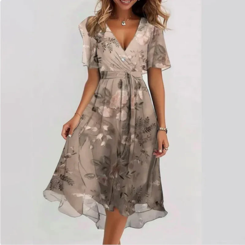 Women’s short sleeve V-neck printed casual dress - Image 8