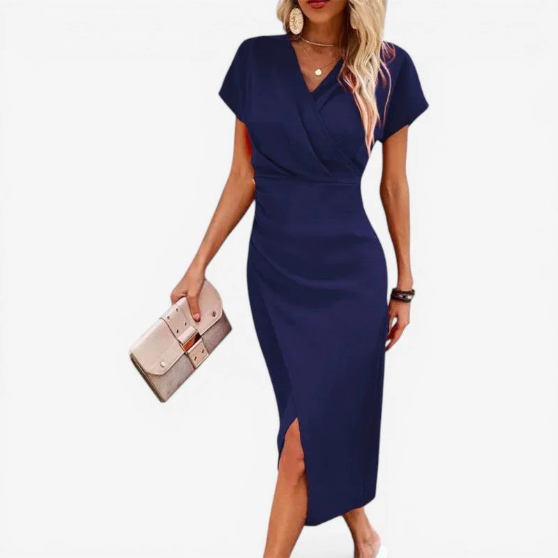 Women’s V-Neck Midi Dress with Side Slit - Image 3