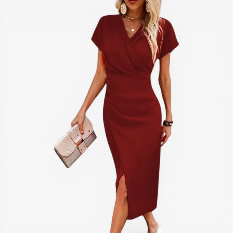 Women’s V-Neck Midi Dress with Side Slit - Image 8