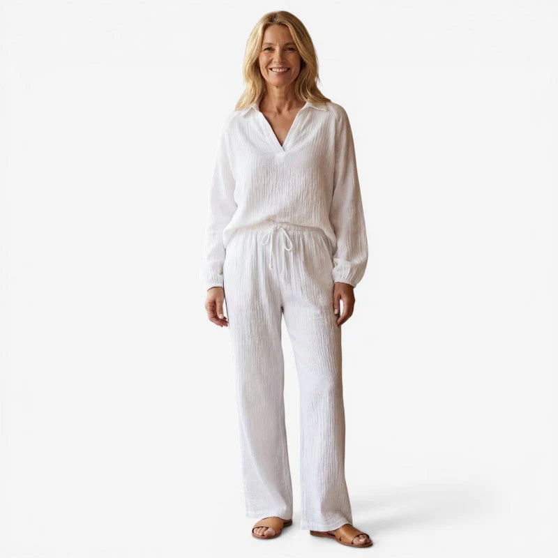 Women's Two Piece Set With Long Sleeve Top and Straight Leg Pants - Image 3