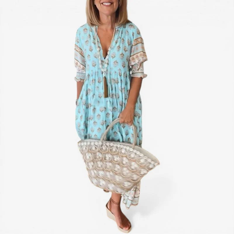 Women's V Neck Short Sleeve Floral Dress - Image 3